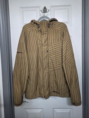 Burton Men’s Tan Pinstriped Hooded Snow Jacket The White Collection Size Medium